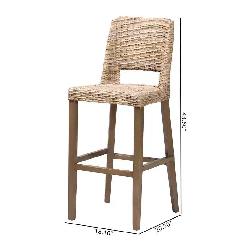 bali & pari Tabouret de bar Magy en rotin et bois d'acajou gris Kubu/taupe rustique