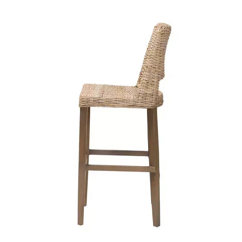 bali & pari Tabouret de bar Magy en rotin et bois d'acajou gris Kubu/taupe rustique