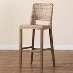 bali & pari Tabouret de bar Magy en rotin et bois d'acajou gris Kubu/taupe rustique