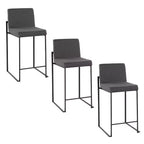 LumiSource Set of 3 Fuji High Back Counter Height Barstools Black Steel/Charcoal