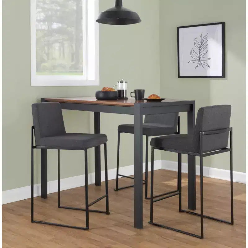 LumiSource Ensemble de 3 tabourets de bar à dossier haut Fuji, hauteur comptoir, acier noir/charbon de bois