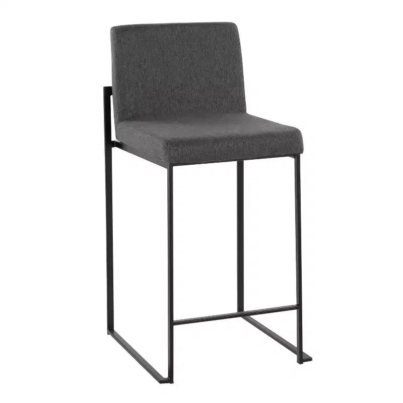 LumiSource Ensemble de 3 tabourets de bar à dossier haut Fuji, hauteur comptoir, acier noir/charbon de bois