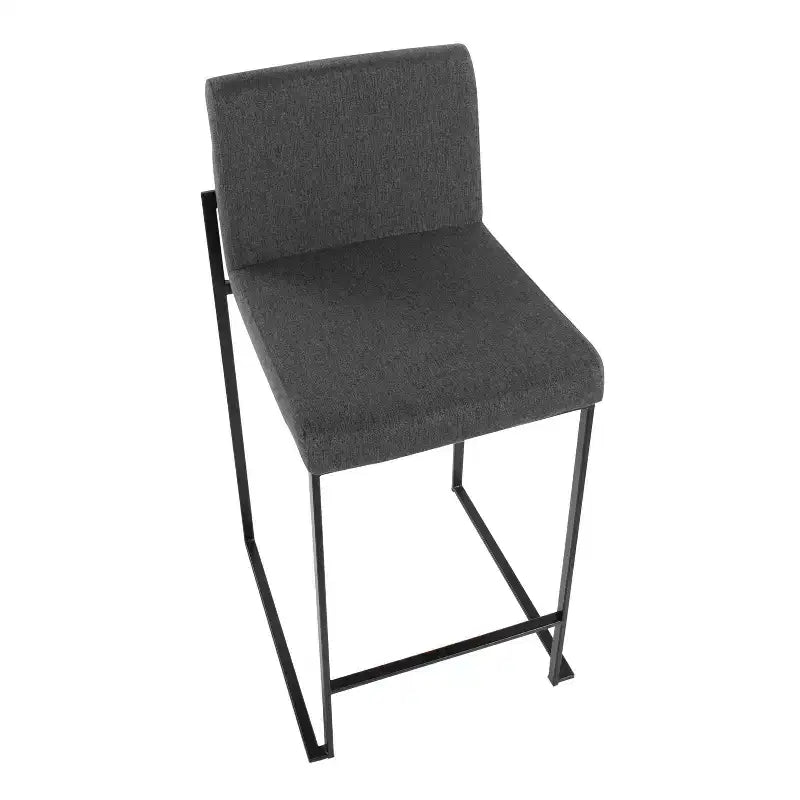 LumiSource Ensemble de 3 tabourets de bar à dossier haut Fuji, hauteur comptoir, acier noir/charbon de bois