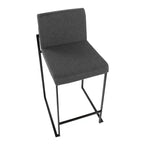 LumiSource Ensemble de 3 tabourets de bar à dossier haut Fuji, hauteur comptoir, acier noir/charbon de bois