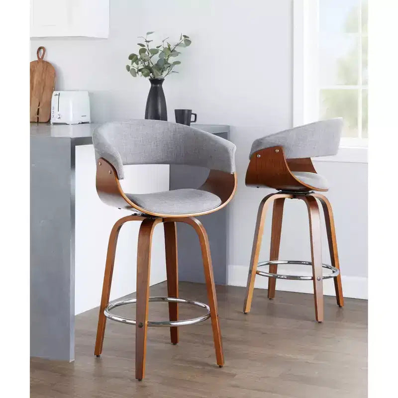 Lot de 2 tabourets de bar vintage modernes à hauteur de comptoir : Pivotants, repose-pieds, revêtement en mousse - LumiSource