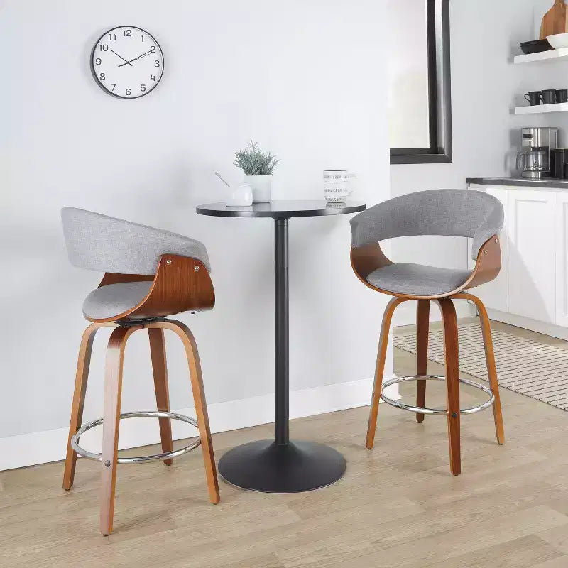 Lot de 2 tabourets de bar vintage modernes à hauteur de comptoir : Pivotants, repose-pieds, revêtement en mousse - LumiSource