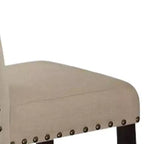 Lot de 2 tabourets de bar Nolan 63,5 cm en lin beige et finition chêne foncé vieilli - Acme Furniture : assise rembourrée, clous décoratifs, structure en métal