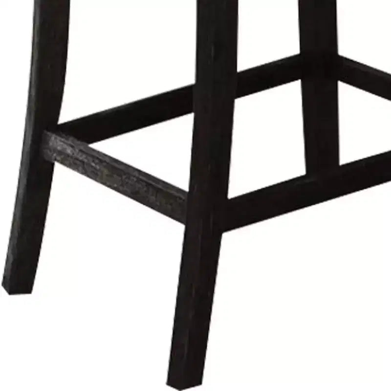 Lot de 2 tabourets de bar Nolan 63,5 cm en lin beige et finition chêne foncé vieilli - Acme Furniture : assise rembourrée, clous décoratifs, structure en métal