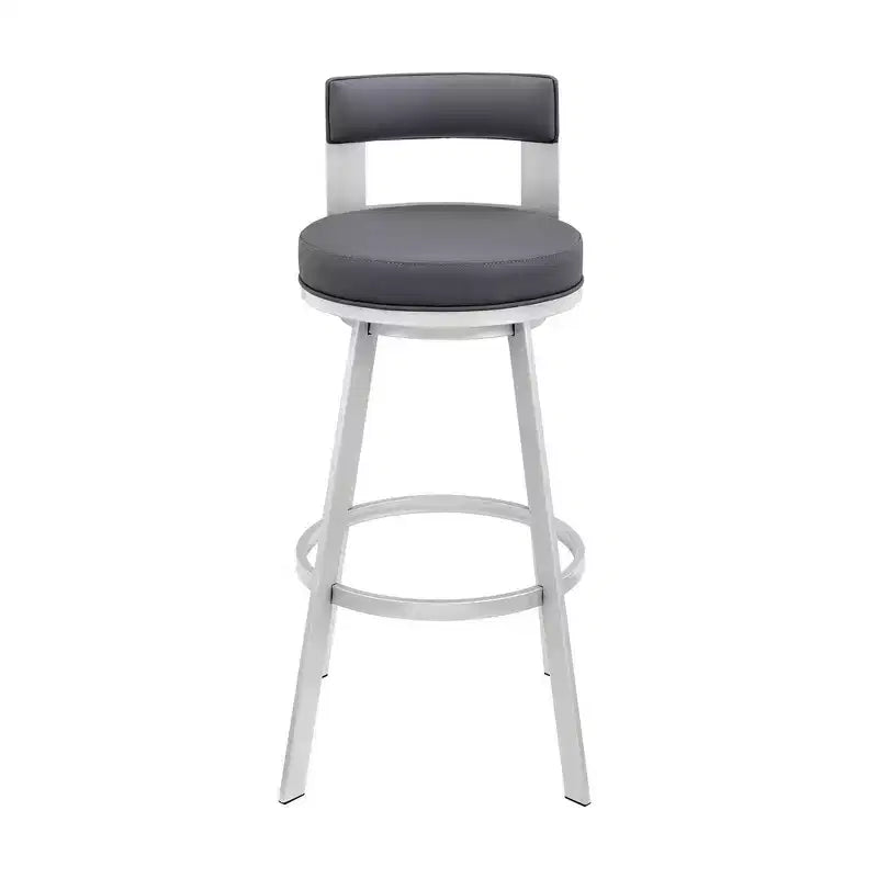 Tabouret de bar pivotant Armen Living Flynn de 66 cm en métal et similicuir, couleur argent/gris