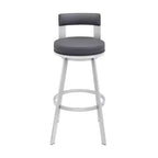 Tabouret de bar pivotant Armen Living Flynn de 66 cm en métal et similicuir, couleur argent/gris