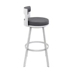 Tabouret de bar pivotant Armen Living Flynn de 66 cm en métal et similicuir, couleur argent/gris