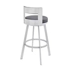 Tabouret de bar pivotant Armen Living Flynn de 66 cm en métal et similicuir, couleur argent/gris