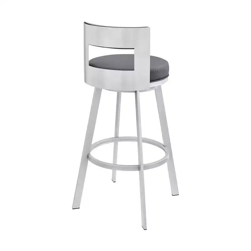 Tabouret de bar pivotant Armen Living Flynn de 66 cm en métal et similicuir, couleur argent/gris
