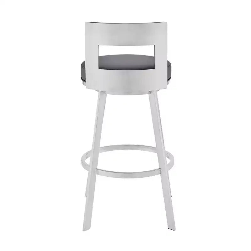 Tabouret de bar pivotant Armen Living Flynn de 66 cm en métal et similicuir, couleur argent/gris