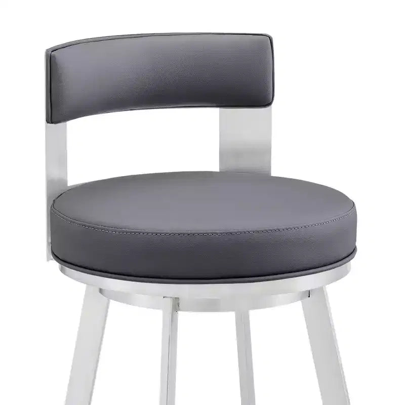 Tabouret de bar pivotant Armen Living Flynn de 66 cm en métal et similicuir, couleur argent/gris