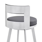 Tabouret de bar pivotant Armen Living Flynn de 66 cm en métal et similicuir, couleur argent/gris