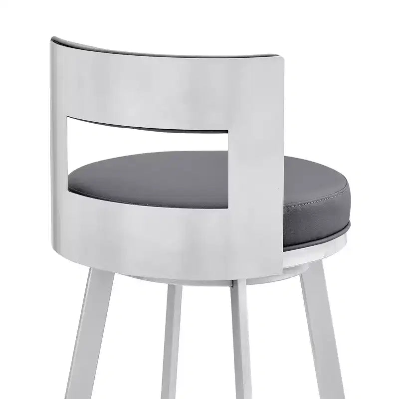 Tabouret de bar pivotant Armen Living Flynn de 66 cm en métal et similicuir, couleur argent/gris