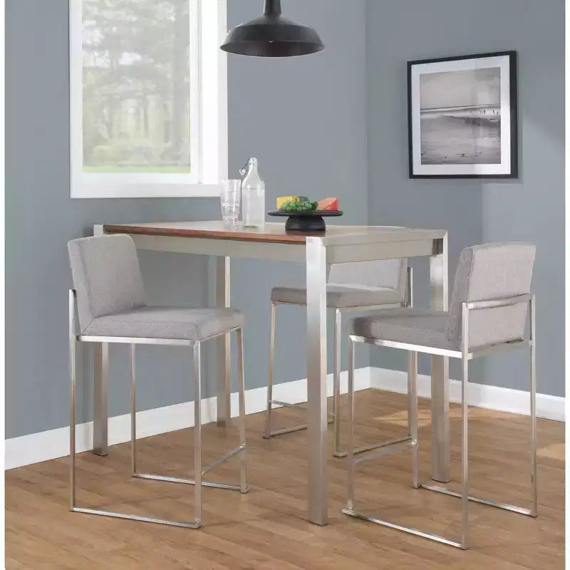 LumiSource Lot de 3 tabourets de bar hauts Fuji en acier inoxydable/gris
