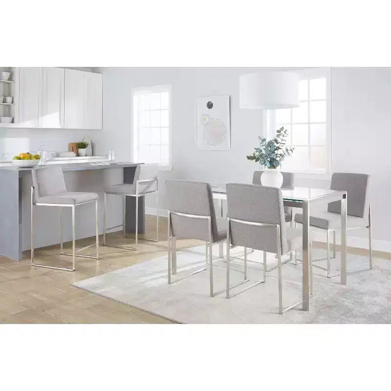 LumiSource Lot de 3 tabourets de bar hauts Fuji en acier inoxydable/gris