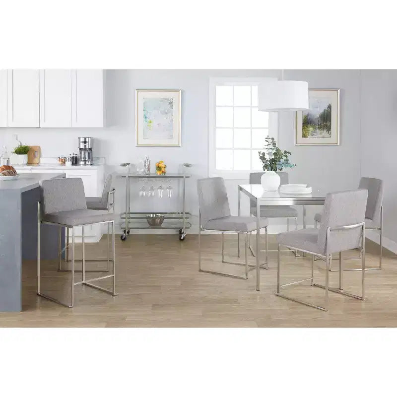 LumiSource Lot de 3 tabourets de bar hauts Fuji en acier inoxydable/gris