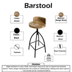Tabouret pivotant industriel avec dossier, réglable en hauteur, style urbain 30-35", marron/noir