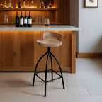 Tabouret pivotant industriel avec dossier, réglable en hauteur, style urbain 30-35", marron/noir