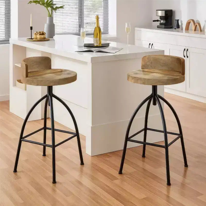 Tabouret pivotant industriel avec dossier, réglable en hauteur, style urbain 30-35", marron/noir