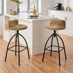 Tabouret pivotant industriel avec dossier, réglable en hauteur, style urbain 30-35", marron/noir