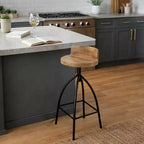 Tabouret pivotant industriel avec dossier, réglable en hauteur, style urbain 30-35", marron/noir