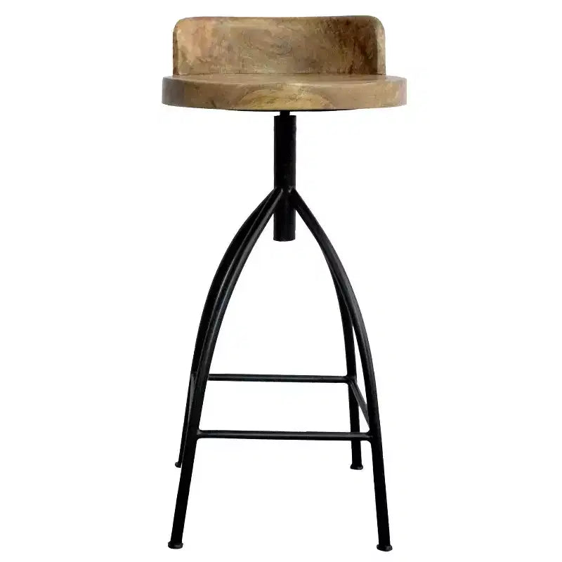 Tabouret pivotant industriel avec dossier, réglable en hauteur, style urbain 30-35", marron/noir