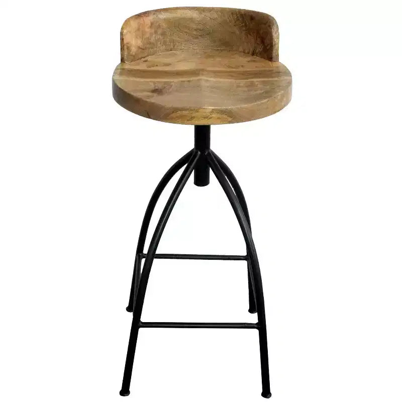Tabouret pivotant industriel avec dossier, réglable en hauteur, style urbain 30-35", marron/noir