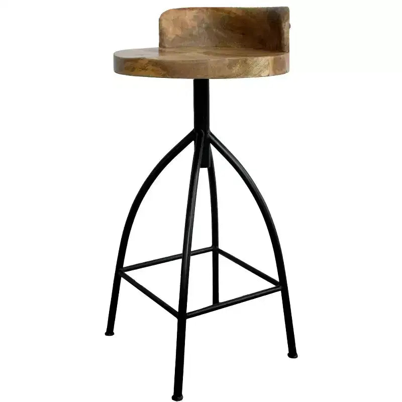 Tabouret pivotant industriel avec dossier, réglable en hauteur, style urbain 30-35", marron/noir