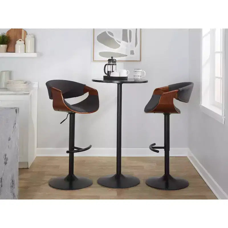 LumiSource Lot de 2 tabourets de bar réglables Curvo en bois de noyer/tissu anthracite/métal noir