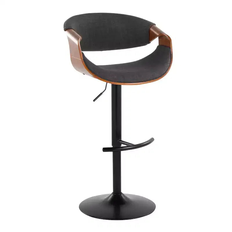 LumiSource Lot de 2 tabourets de bar réglables Curvo en bois de noyer/tissu anthracite/métal noir