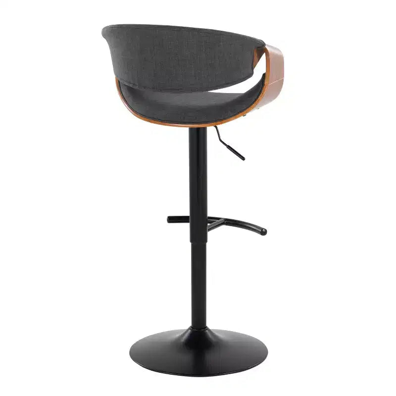 LumiSource Lot de 2 tabourets de bar réglables Curvo en bois de noyer/tissu anthracite/métal noir