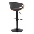 LumiSource Lot de 2 tabourets de bar réglables Curvo en bois de noyer/tissu anthracite/métal noir