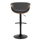 LumiSource Lot de 2 tabourets de bar réglables Curvo en bois de noyer/tissu anthracite/métal noir