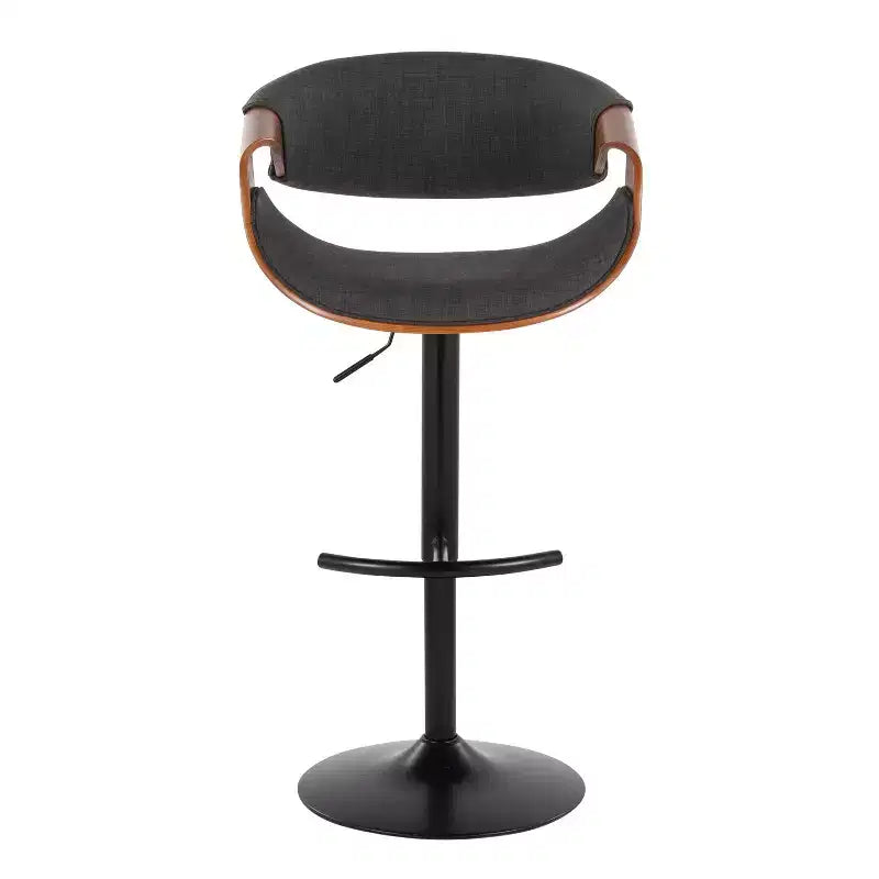 LumiSource Lot de 2 tabourets de bar réglables Curvo en bois de noyer/tissu anthracite/métal noir