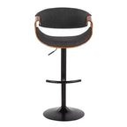 LumiSource Lot de 2 tabourets de bar réglables Curvo en bois de noyer/tissu anthracite/métal noir