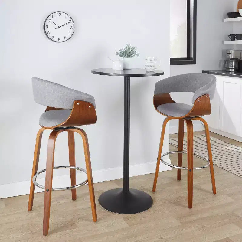 Lot de 2 tabourets de bar vintage modernes Noyer/Chrome/Gris clair - LumiSource