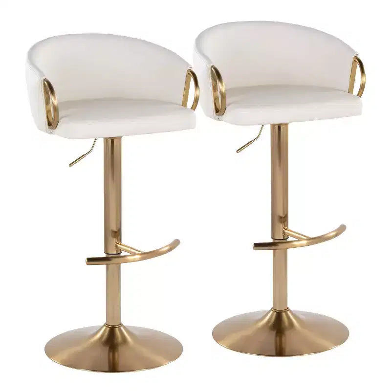 LumiSource Set of 2 Claire Adjustable Barstools Gold/White PU