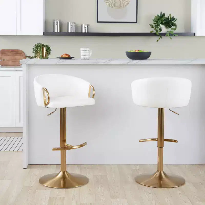 LumiSource Lot de 2 tabourets de bar réglables Claire Or/PU blanc
