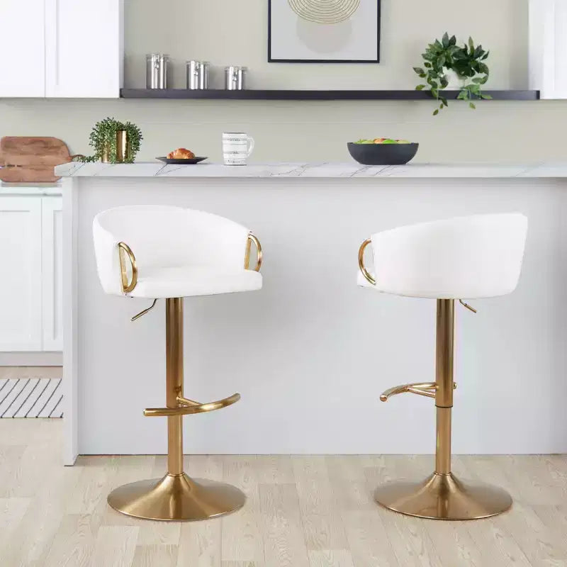 LumiSource Lot de 2 tabourets de bar réglables Claire Or/PU blanc