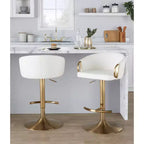 LumiSource Lot de 2 tabourets de bar réglables Claire Or/PU blanc