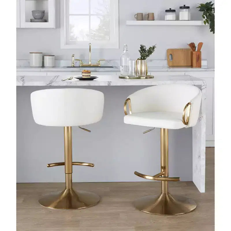 LumiSource Lot de 2 tabourets de bar réglables Claire Or/PU blanc