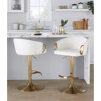 LumiSource Lot de 2 tabourets de bar réglables Claire Or/PU blanc