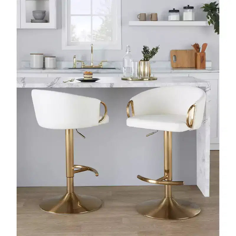 LumiSource Lot de 2 tabourets de bar réglables Claire Or/PU blanc