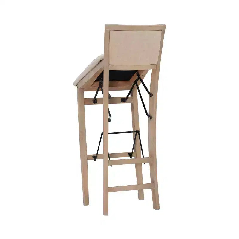 Tabouret de bar pliant Keira avec dossier rembourré en bois massif et siège rembourré, finition gris délavé - Linon