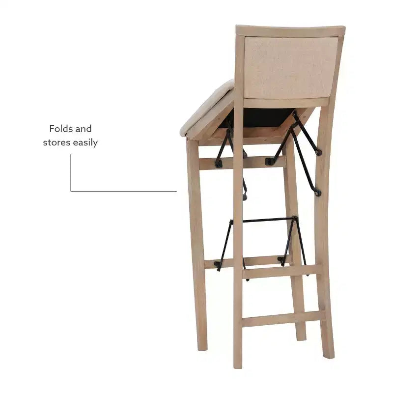 Tabouret de bar pliant Keira avec dossier rembourré en bois massif et siège rembourré, finition gris délavé - Linon