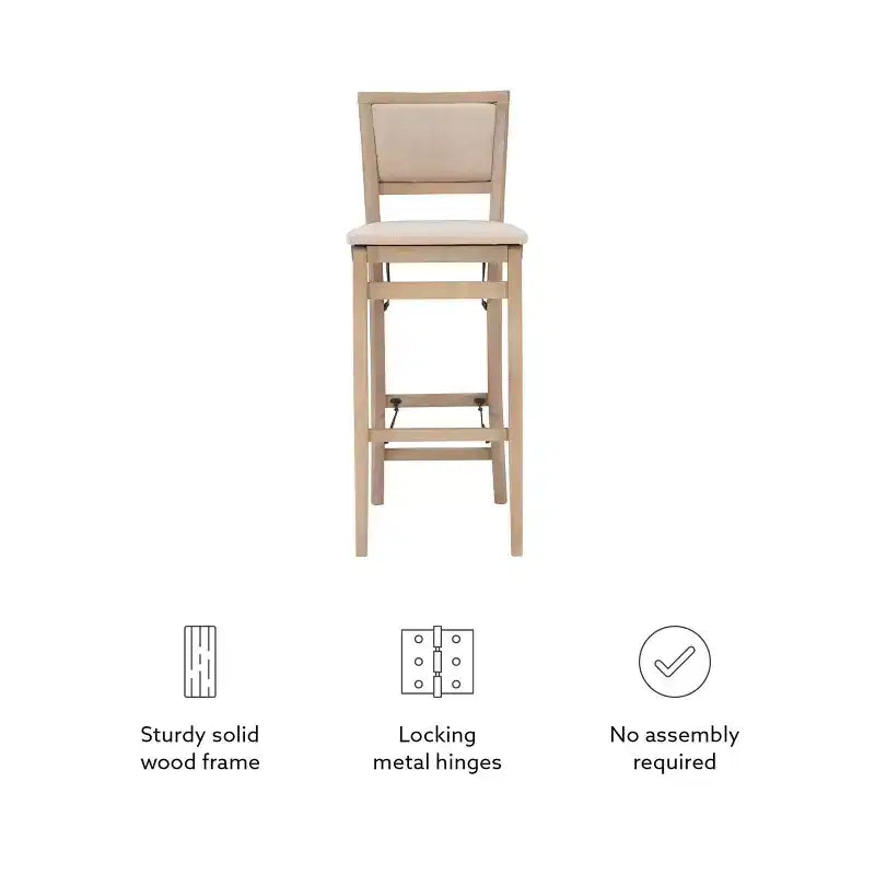Tabouret de bar pliant Keira avec dossier rembourré en bois massif et siège rembourré, finition gris délavé - Linon